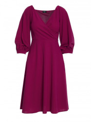 S383 Flared dress with puff sleeves - black