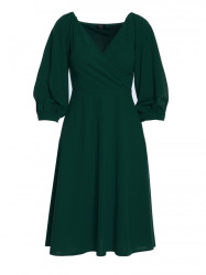S383 Flared dress with puff sleeves - green