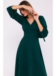 S383 Flared dress with puff sleeves - green