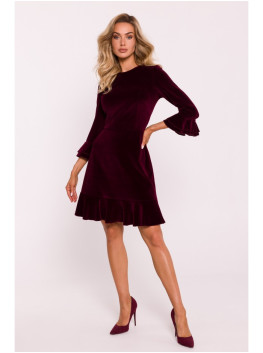 M825 Velvetinė suknelė su raukiniais - kaštoninė