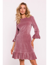 M825 Velvet ruffle dress - crepe pink