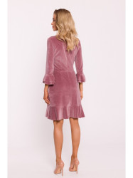 M825 Velvet ruffle dress - crepe pink