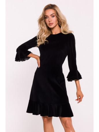 M825 Velvet ruffle dress - black