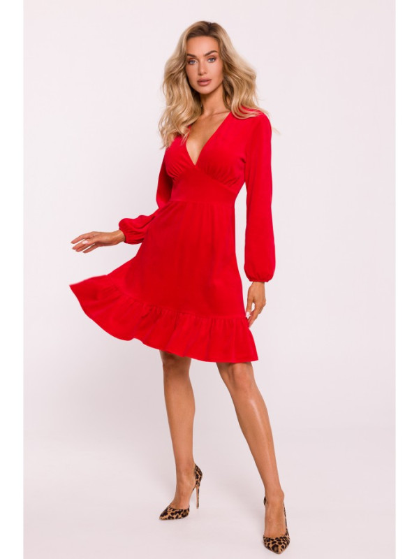 M826 Velvet V-neck dress - red