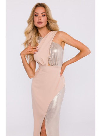 M835 Mixed fabric maxi dress - beige