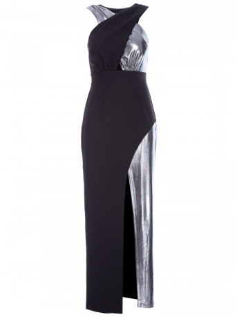 M835 Mixed fabric maxi dress - black