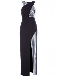 M835 Mixed fabric maxi dress - black