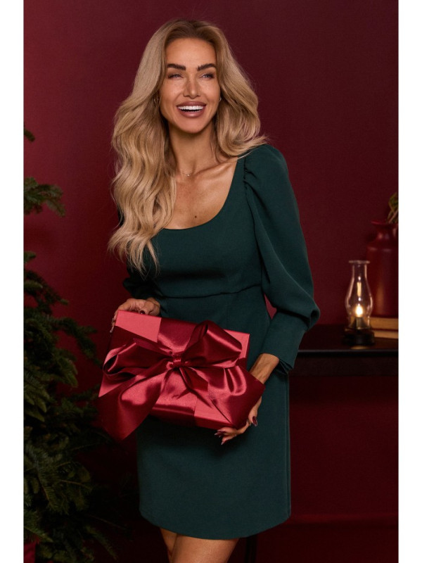 M836 Square neckline mini dress - bottle green