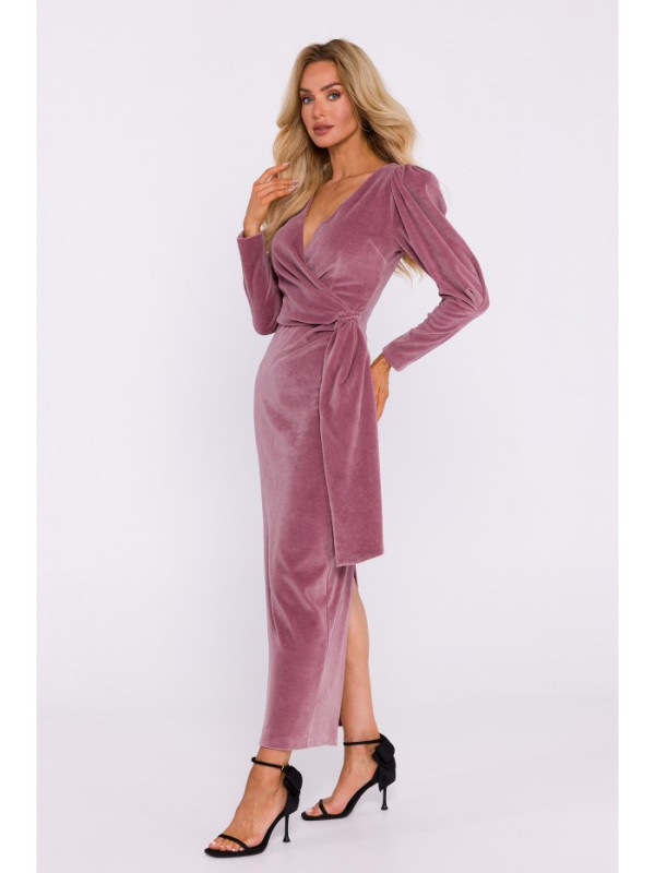 M828 Velvet deep V-neck maxi gown - crepe pink