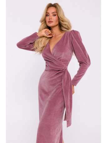 M828 Velvet deep V-neck maxi gown - crepe pink