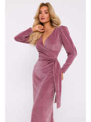 M828 Velvet deep V-neck maxi gown - crepe pink