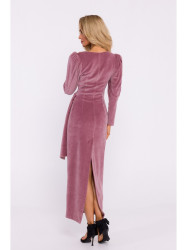 M828 Velvet deep V-neck maxi gown - crepe pink