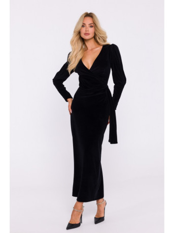 M828 Velvet deep V-neck maxi gown - black