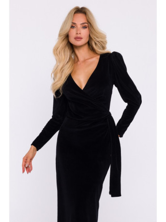 M828 Velvet deep V-neck maxi gown - black
