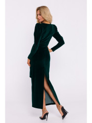 M828 Aksominė maksi suknelė su gilia V formos iškirpte - žalia