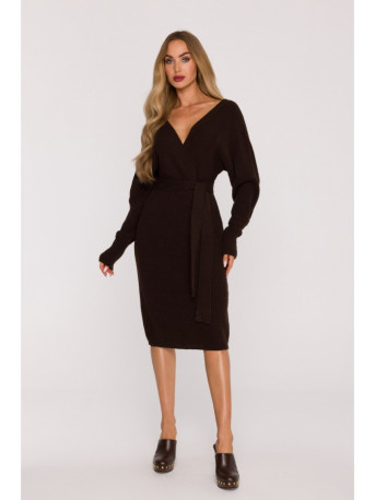 M810 Sweater dress with V-neck - brown