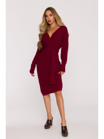 M810 Sweater dress with V-neck - maroon