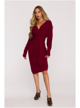 M810 Sweater dress with V-neck - maroon