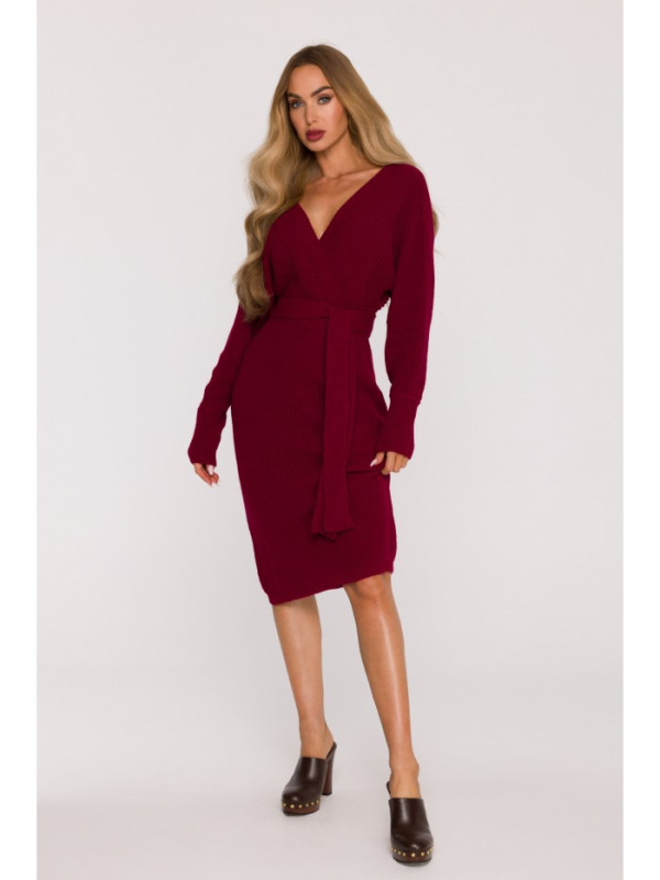 M810 Sweater dress with V-neck - maroon