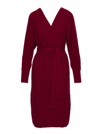M810 Sweater dress with V-neck - maroon