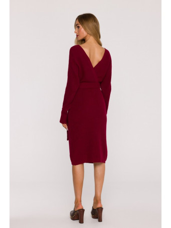 M810 Sweater dress with V-neck - maroon