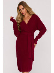 M810 Sweater dress with V-neck - maroon
