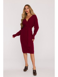 M810 Sweater dress with V-neck - maroon