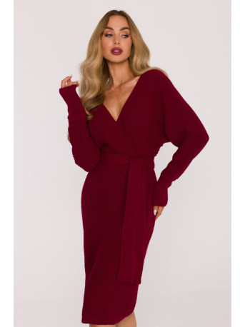 M810 Sweater dress with V-neck - maroon