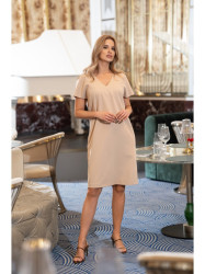 S392 Relaxed fit dress with V-neck - beige