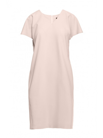 S392 Relaxed fit dress with V-neck - beige