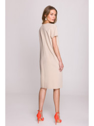 S392 Relaxed fit dress with V-neck - beige