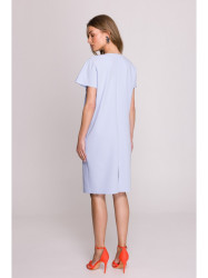 S392 Relaxed fit dress with V-neck - light blue
