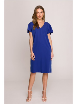 S392 Relaxed fit dress with V-neck - royal blue