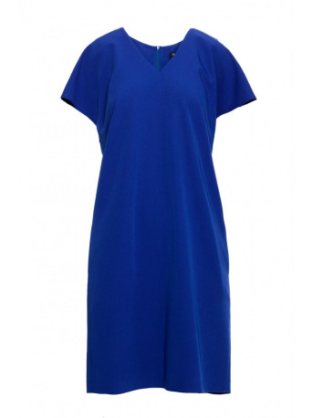 S392 Relaxed fit dress with V-neck - royal blue