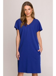 S392 Relaxed fit dress with V-neck - royal blue