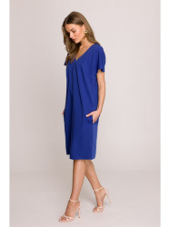 S392 Relaxed fit dress with V-neck - royal blue