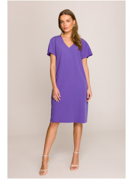 S392 Relaxed fit dress with V-neck - purple