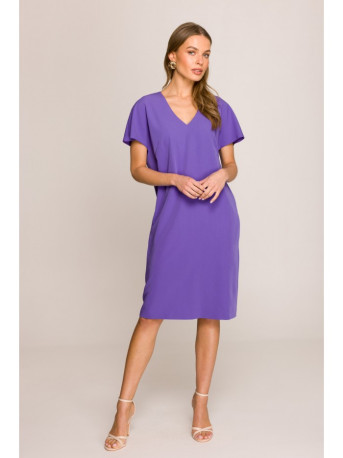 S392 Relaxed fit dress with V-neck - purple