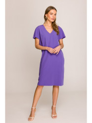 S392 Relaxed fit dress with V-neck - purple