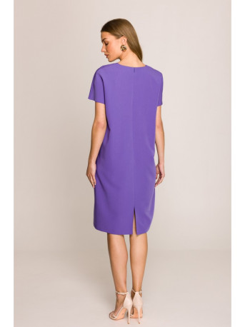 S392 Relaxed fit dress with V-neck - purple