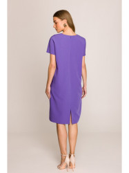 S392 Relaxed fit dress with V-neck - purple