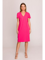 S392 Relaxed fit dress with V-neck - pink
