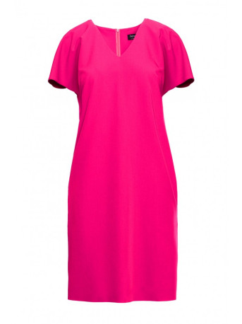 S392 Relaxed fit dress with V-neck - pink