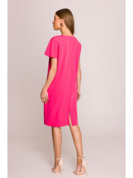 S392 Relaxed fit dress with V-neck - pink