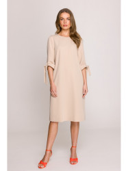 S393 A-line dress with tie sleeves - beige