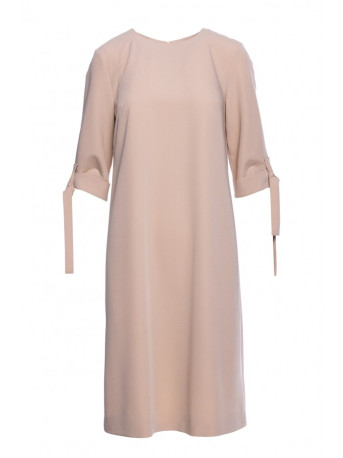 S393 A-line dress with tie sleeves - beige