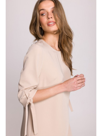 S393 A-line dress with tie sleeves - beige