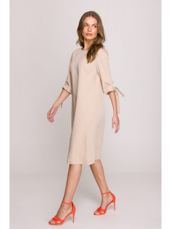 S393 A-line dress with tie sleeves - beige