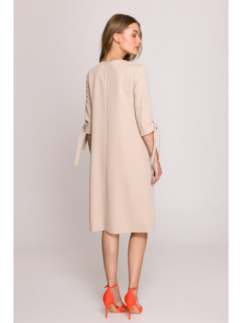 S393 A-line dress with tie sleeves - beige