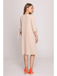 S393 A-line dress with tie sleeves - beige